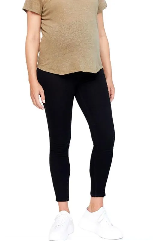 1822 Denim Black Butter Maternity Ankle Skinny Jeans with Supportive Belly Band