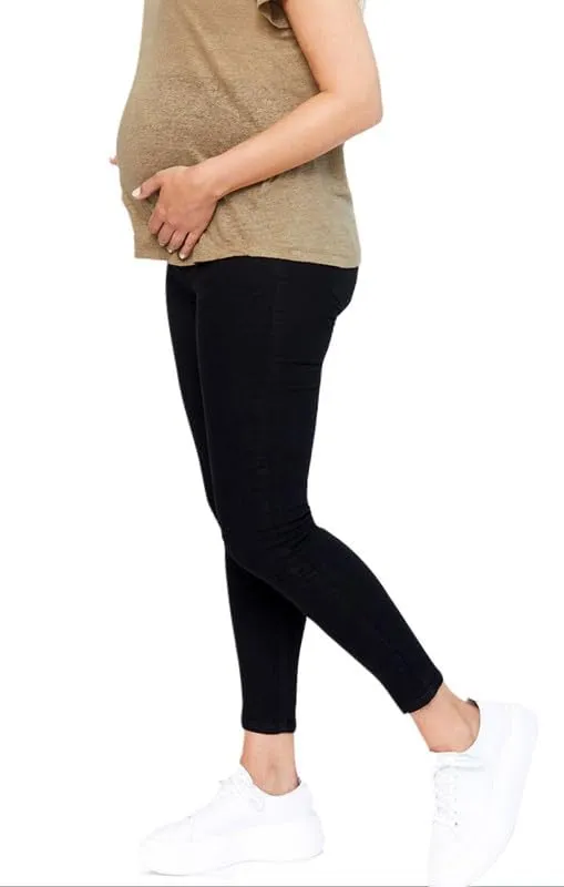 1822 Denim Black Butter Maternity Ankle Skinny Jeans with Supportive Belly Band