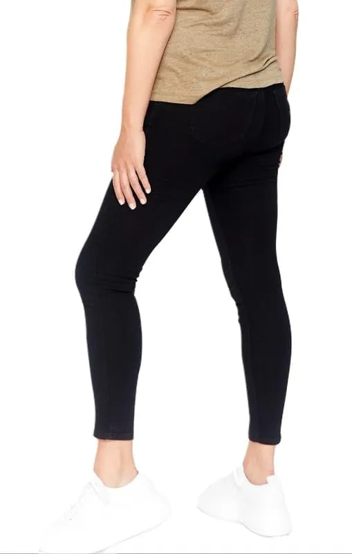 1822 Denim Black Butter Maternity Ankle Skinny Jeans with Supportive Belly Band