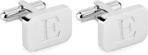 18K White-Gold Plated Initial Engraved Stainless Steel Mens Cufflinks With Gift Box -Personalized Alphabet Letters A-Z By Lux & Pair