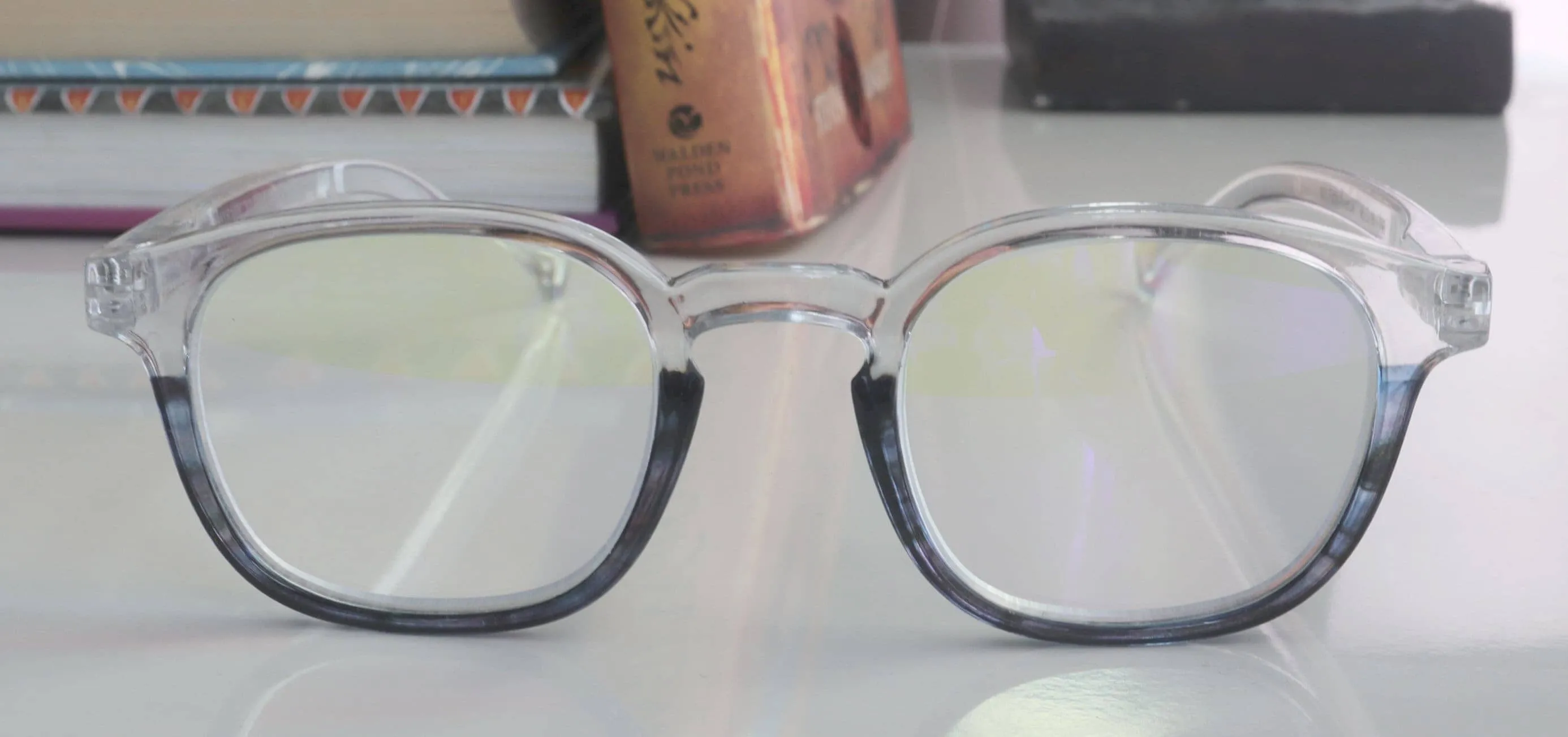 Alamo,(Blue Light Glasses) Smudge Proof, Premium Blue Ray Blocking, Amber Lens, (Reading Glasses, No RX, Gamers) Translucent Blue and Clear