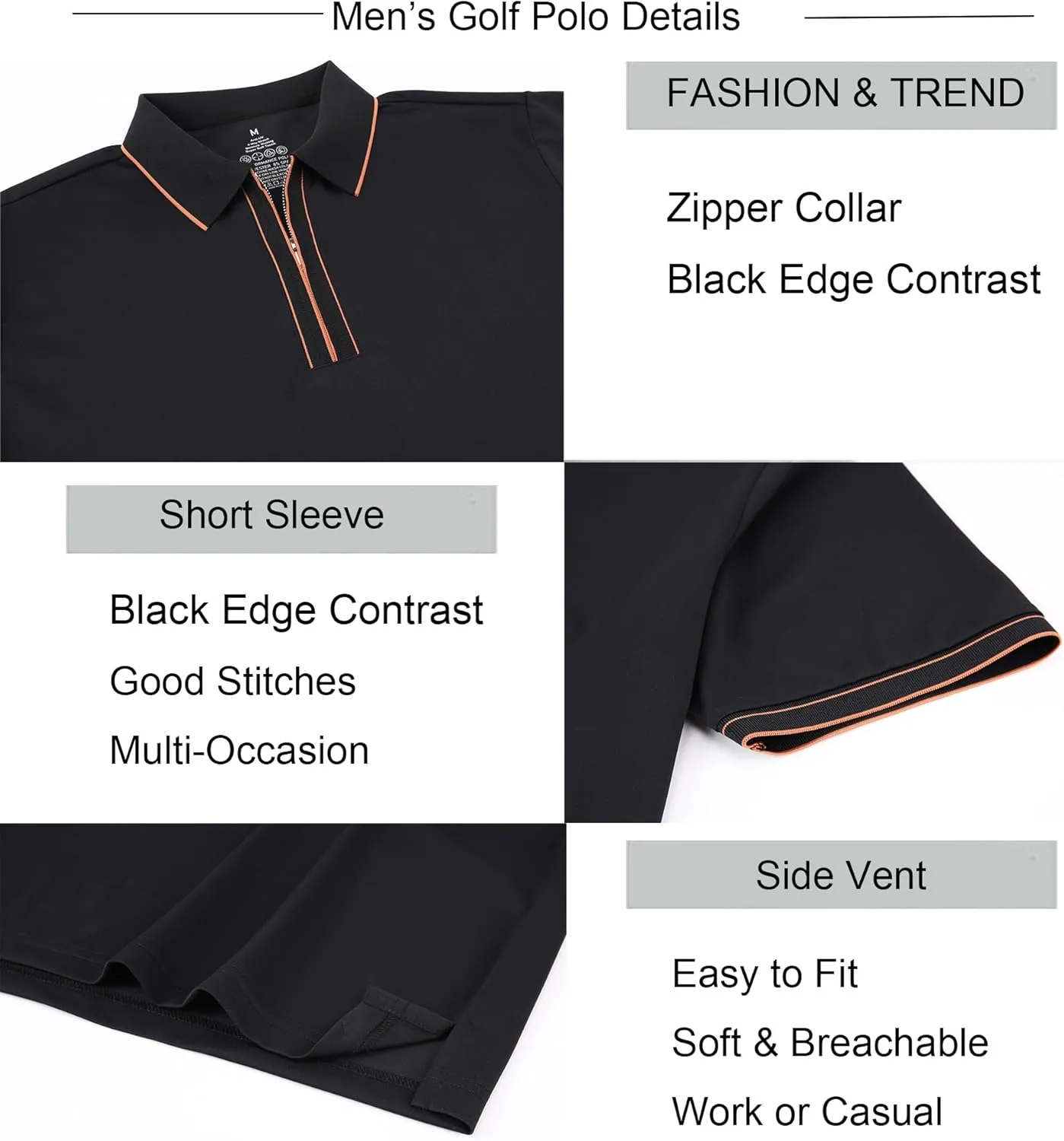 Alex Vando Mens Zipper Golf Shirt Moisture Wicking Zip Up Solid Fashion Polo Shirts