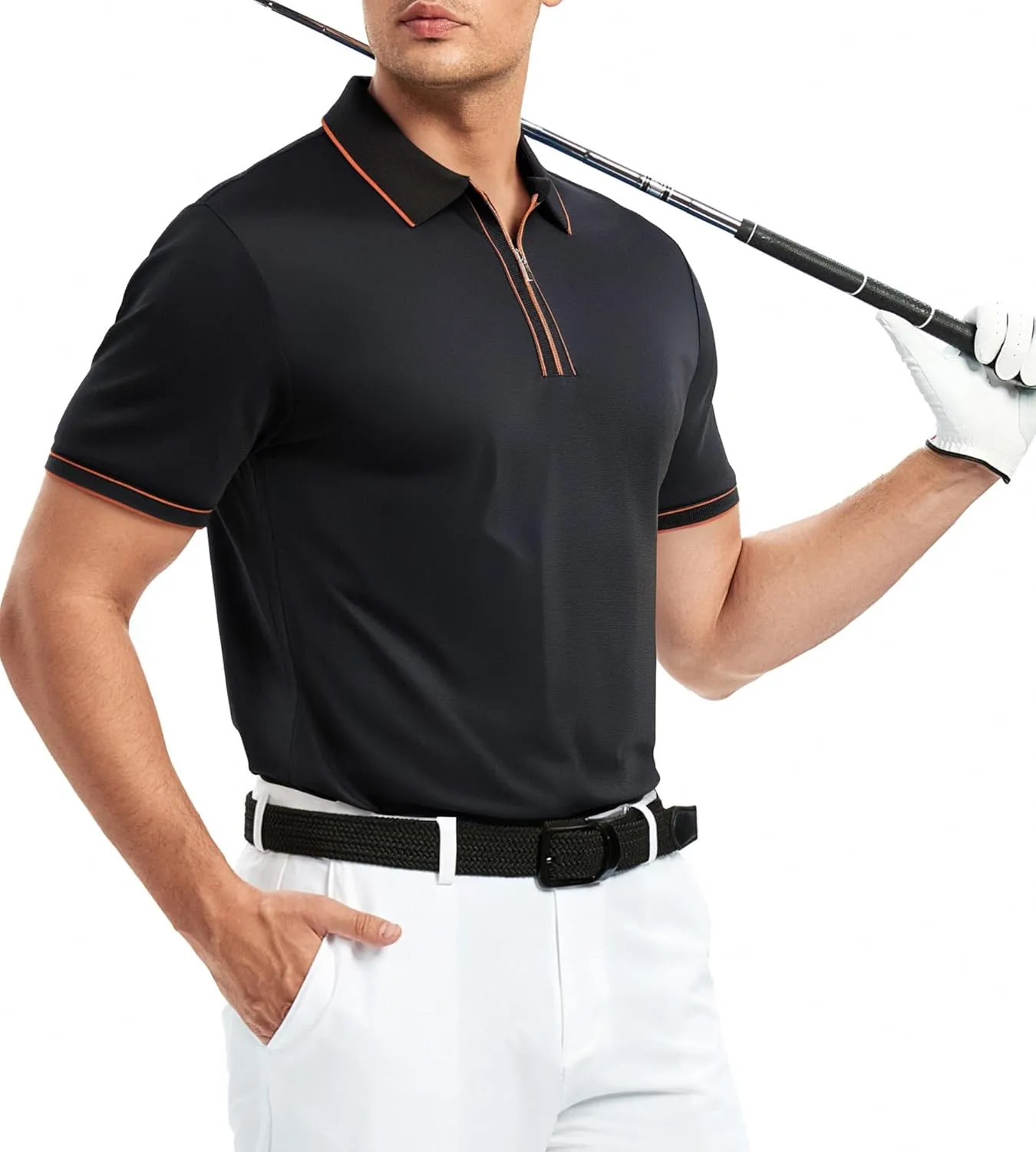 Alex Vando Mens Zipper Golf Shirt Moisture Wicking Zip Up Solid Fashion Polo Shirts