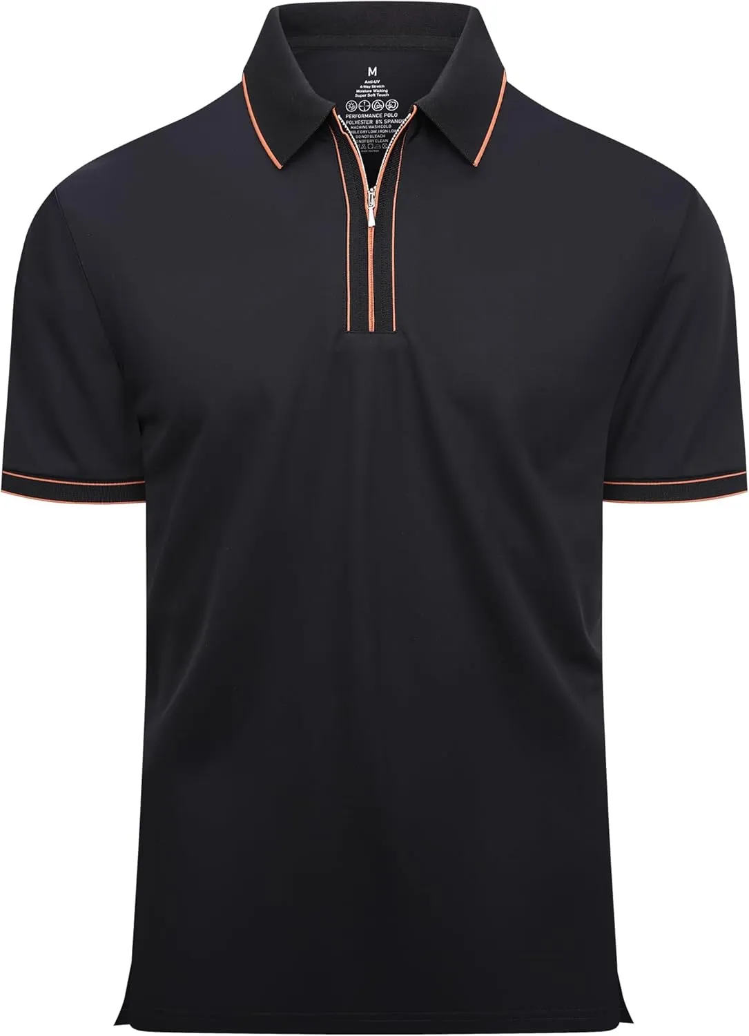 Alex Vando Mens Zipper Golf Shirt Moisture Wicking Zip Up Solid Fashion Polo Shirts
