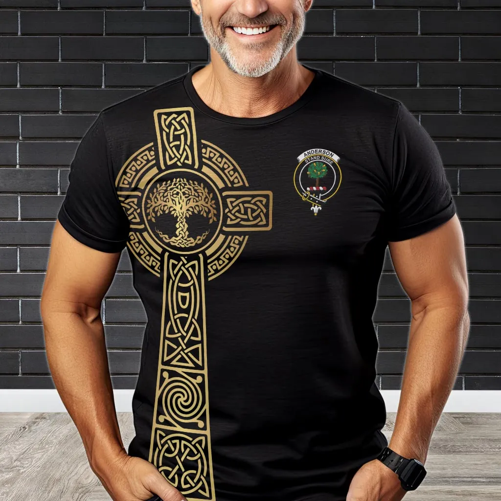 Anderson Clan Mens T-Shirt with Golden Celtic Tree Of Life