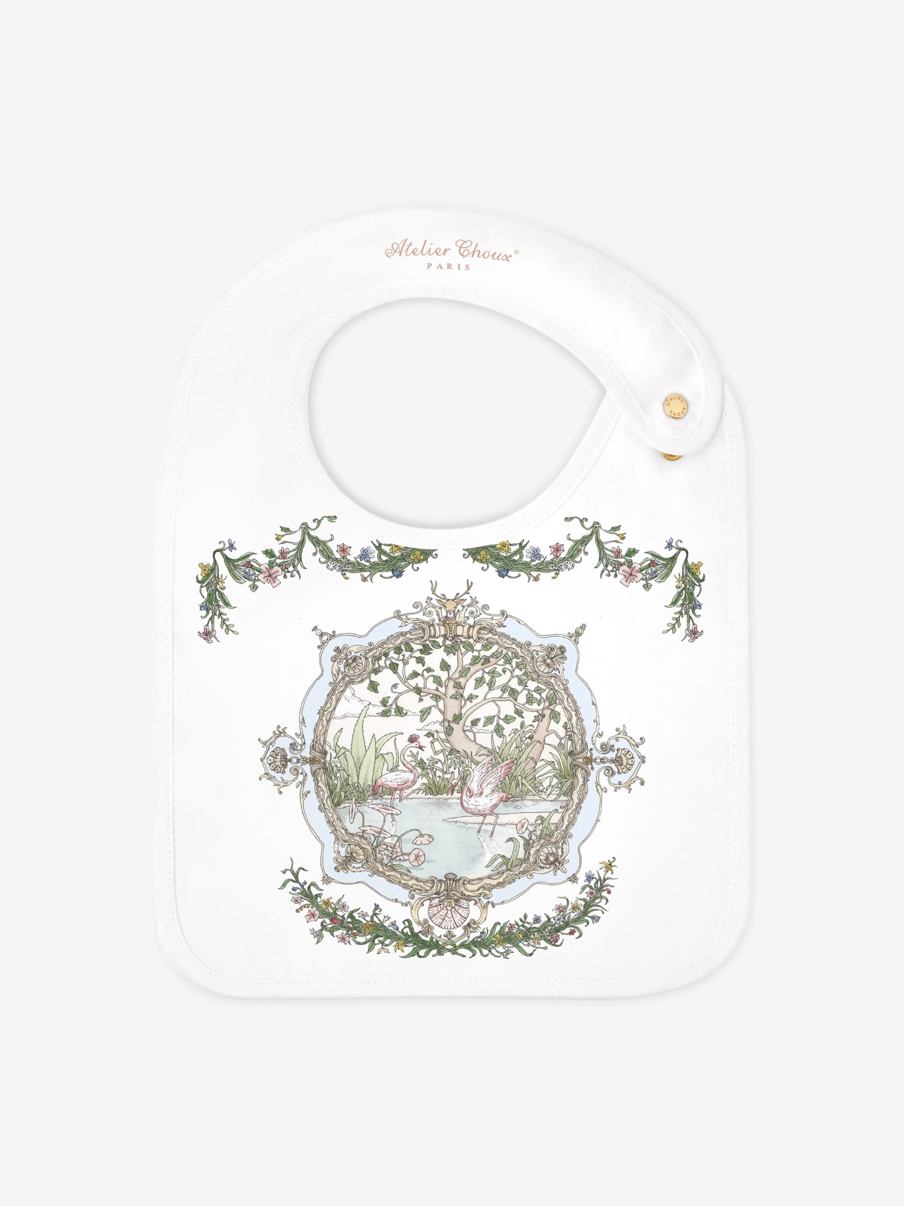 Atelier Choux Baby Satin Tapestry Bib in White