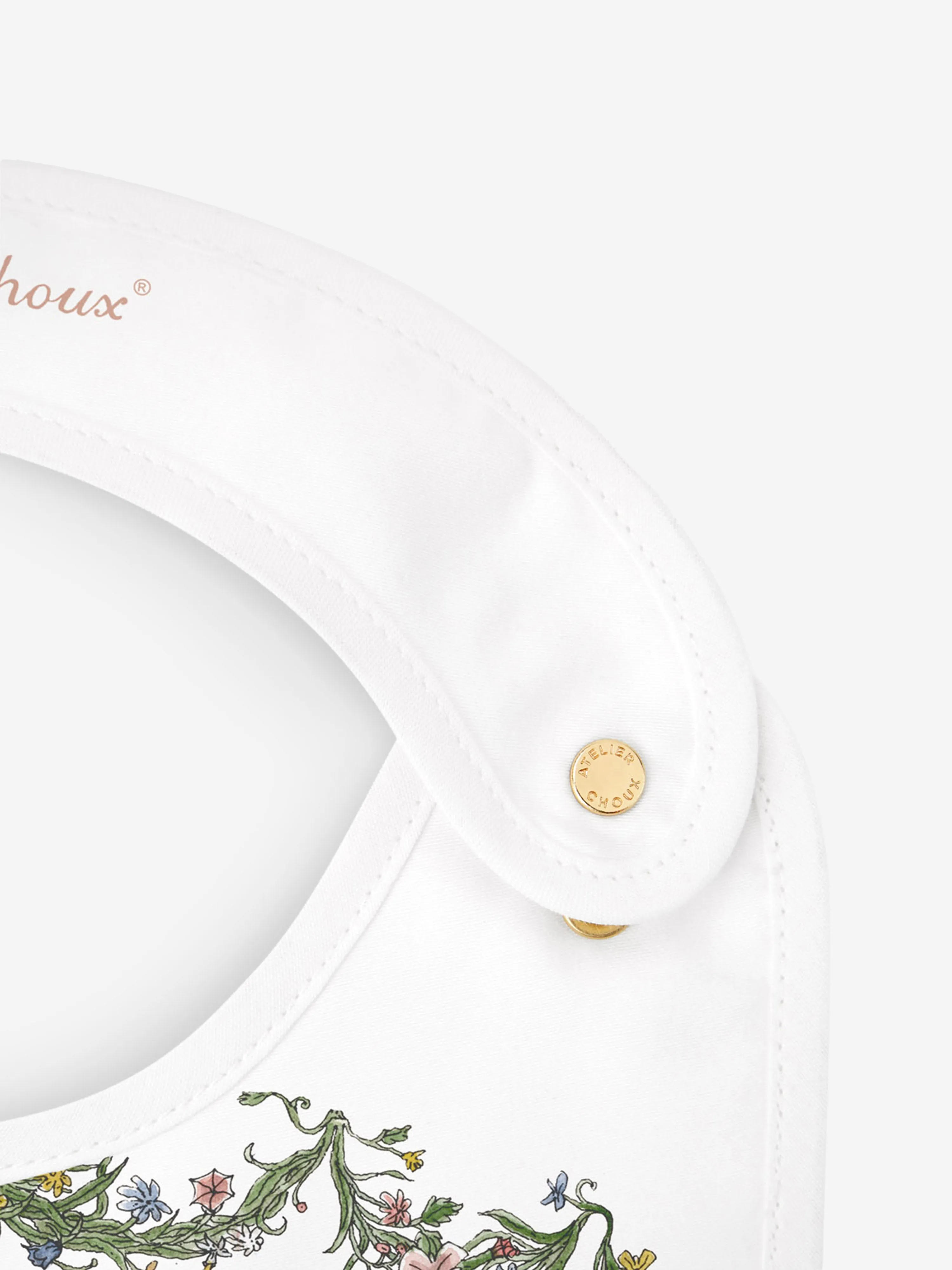 Atelier Choux Baby Satin Tapestry Bib in White