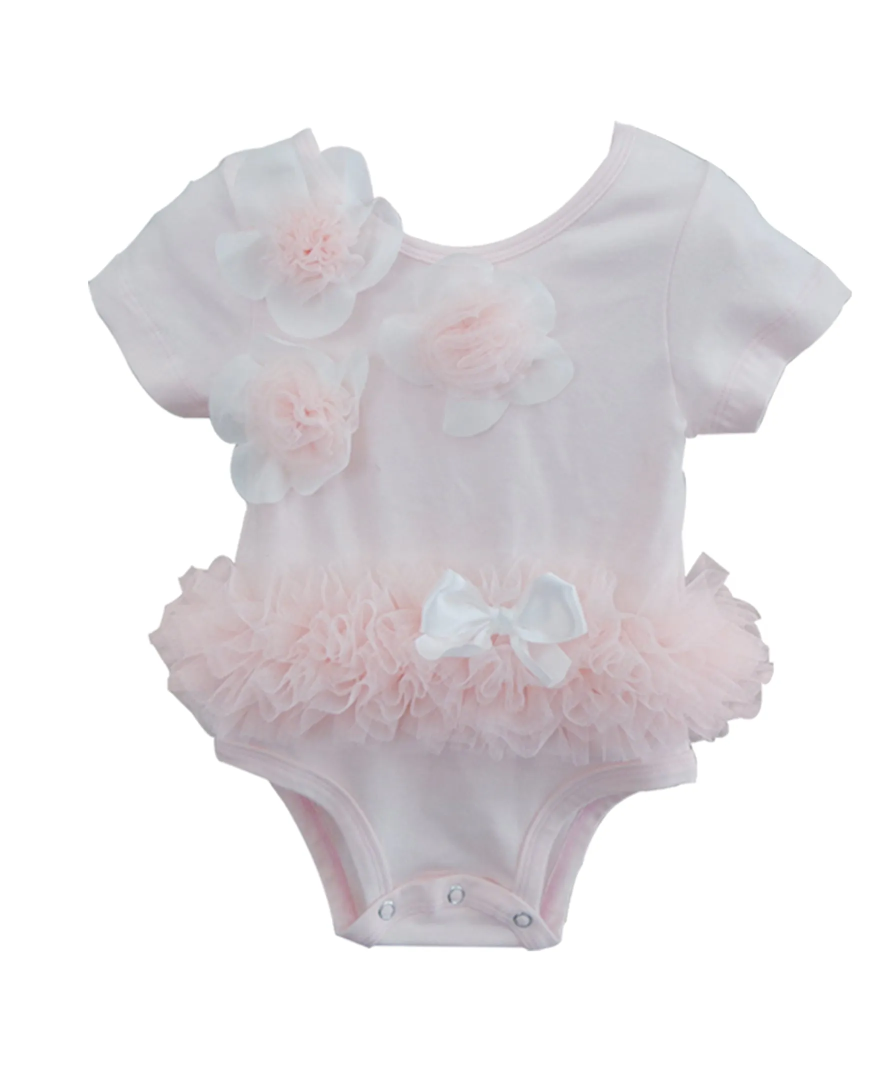 Baby Girls Dusty Pink 3D Flower Short Sleeve Ruffle Bodysuit 0-9M