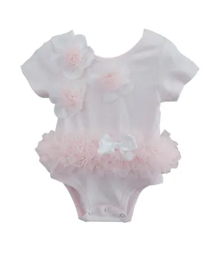 Baby Girls Dusty Pink 3D Flower Short Sleeve Ruffle Bodysuit 0-9M