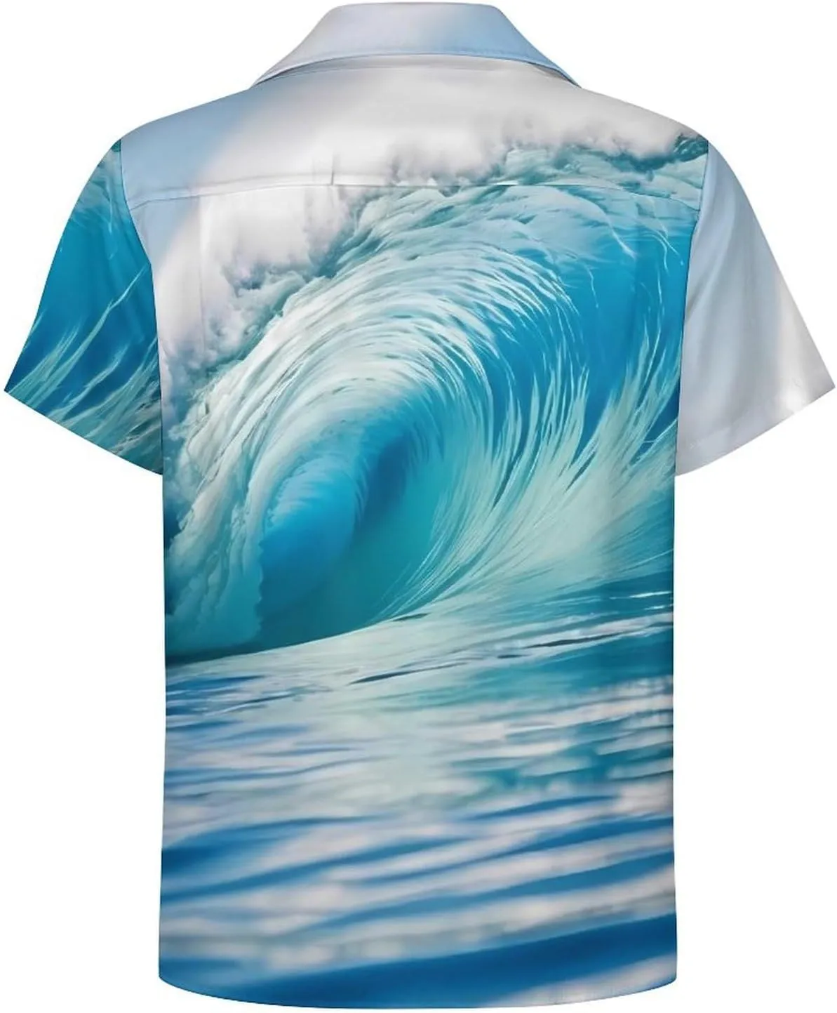 Blue Ocean Wave Print Cuban Collar Shirt Classic Design for Comfort and Style