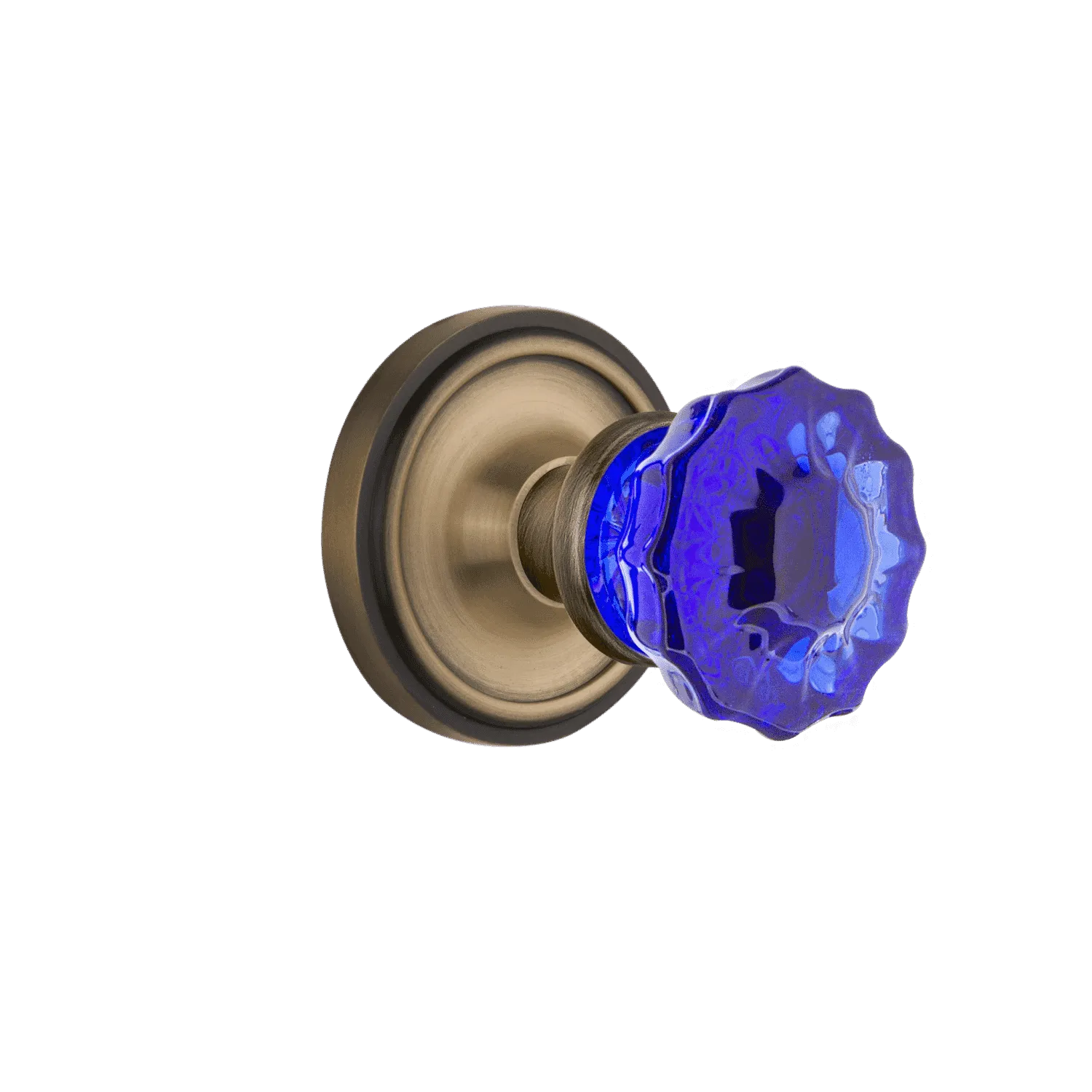 Classic Rosette with Cobalt Crystal Knob in Antique Brass