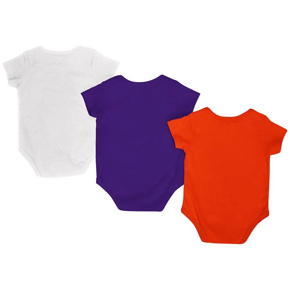 Clemson Tigers Colosseum Orange Purple White Infant One Piece Outfits - 3 Pack