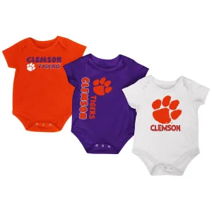 Clemson Tigers Colosseum Orange Purple White Infant One Piece Outfits - 3 Pack