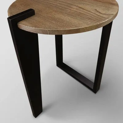 Contemporary Round End Table Gray/Black - Flora Home