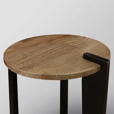 Contemporary Round End Table Gray/Black - Flora Home