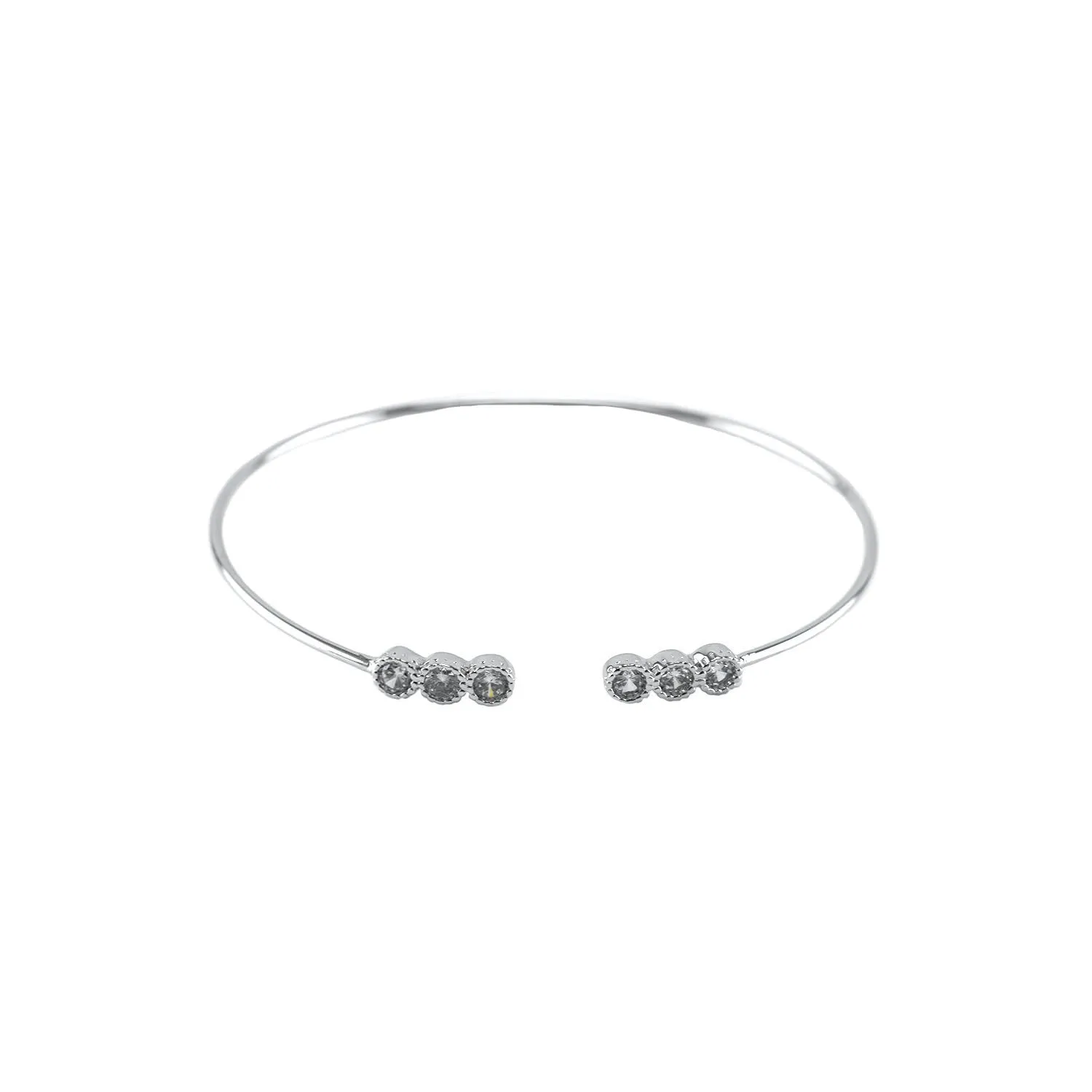 Elegant Thin Delicate Wire Band Round CZ Dainty Brass Bangle