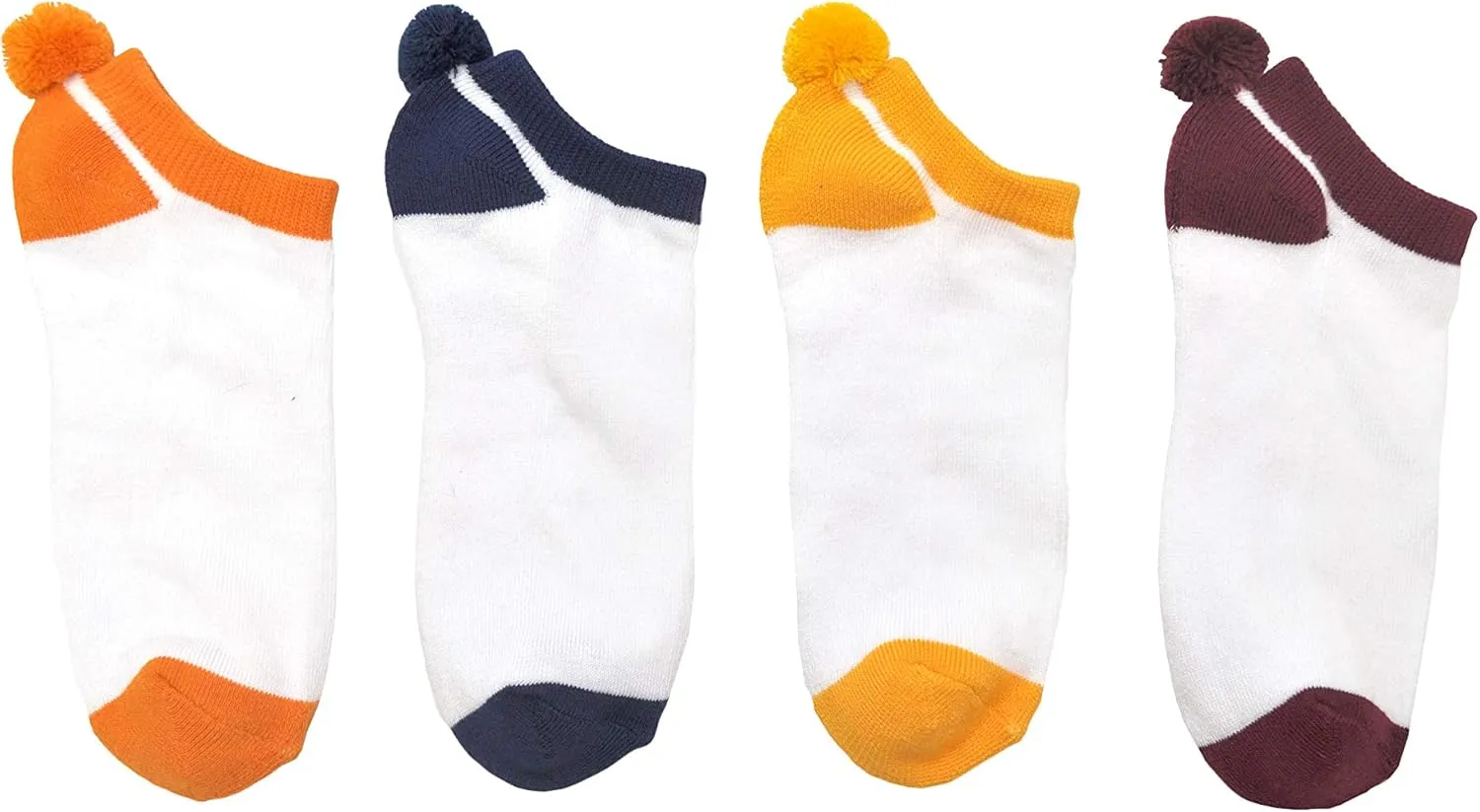Everything Legwear Sock House Co. Pom Pom Socks (4 Pair) - Team Spirit Athletic Socks - Fits Ladies Shoe Size: 4-10