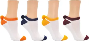 Everything Legwear Sock House Co. Pom Pom Socks (4 Pair) - Team Spirit Athletic Socks - Fits Ladies Shoe Size: 4-10