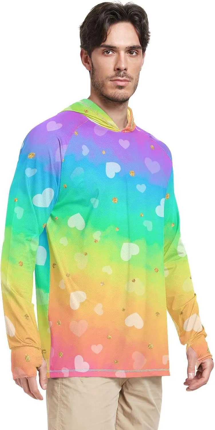 GAIGEO Cooling SPF Shirts for Men, Lightweight Hoodies Summer, Long Sleeve T-shirts, Modern Colorful Holographic S