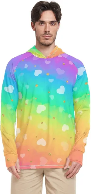 GAIGEO Cooling SPF Shirts for Men, Lightweight Hoodies Summer, Long Sleeve T-shirts, Modern Colorful Holographic S