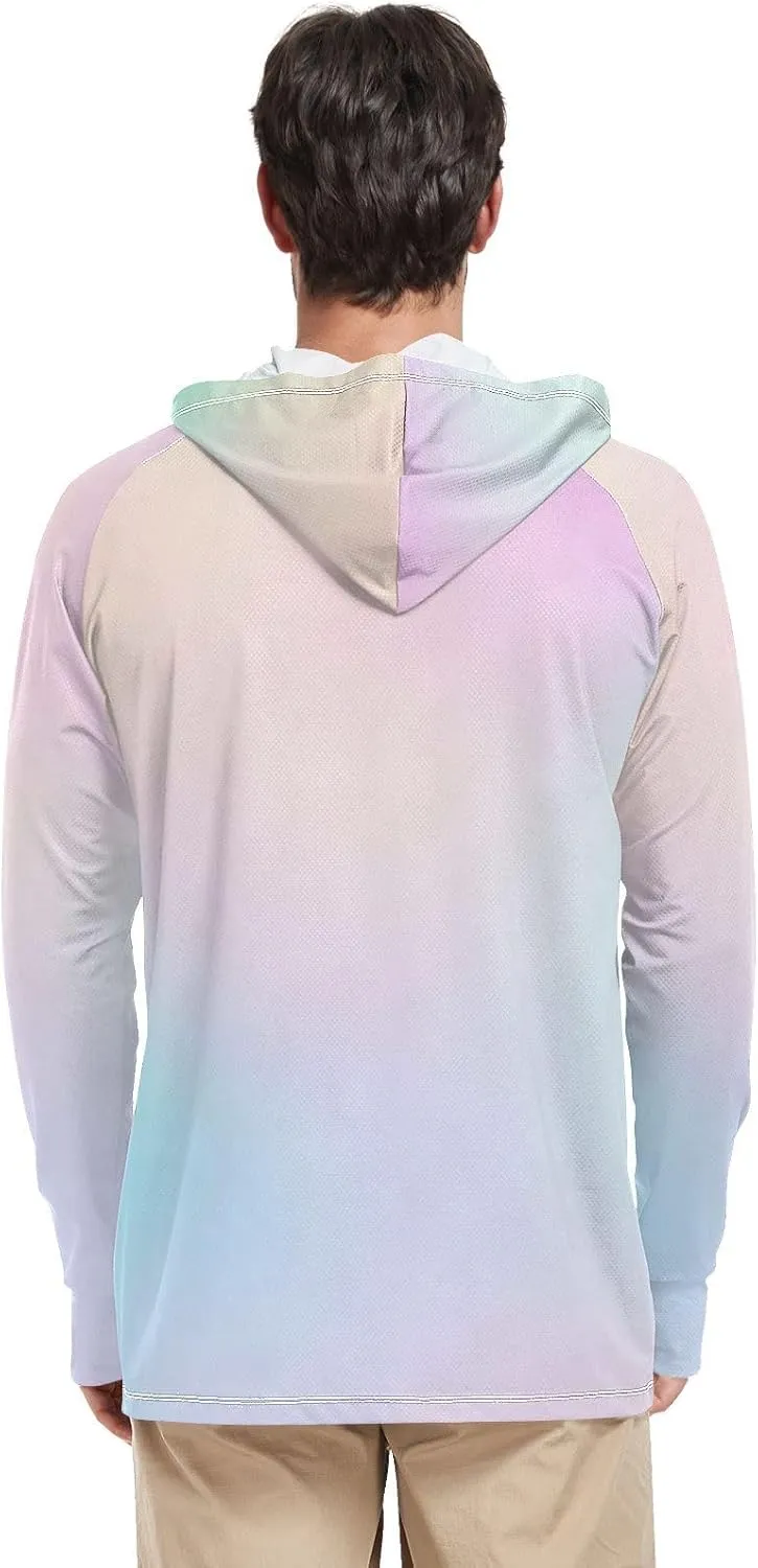 GAIGEO Cooling SPF Shirts for Men, Lightweight Hoodies Summer, Long Sleeve T-shirts, Modern Colorful Holographic S