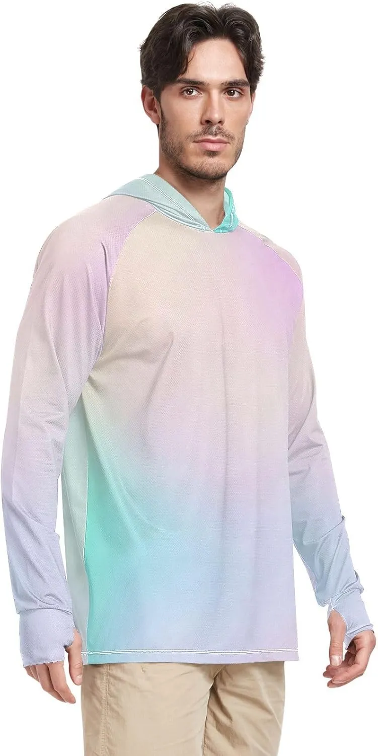 GAIGEO Cooling SPF Shirts for Men, Lightweight Hoodies Summer, Long Sleeve T-shirts, Modern Colorful Holographic S