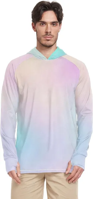 GAIGEO Cooling SPF Shirts for Men, Lightweight Hoodies Summer, Long Sleeve T-shirts, Modern Colorful Holographic S