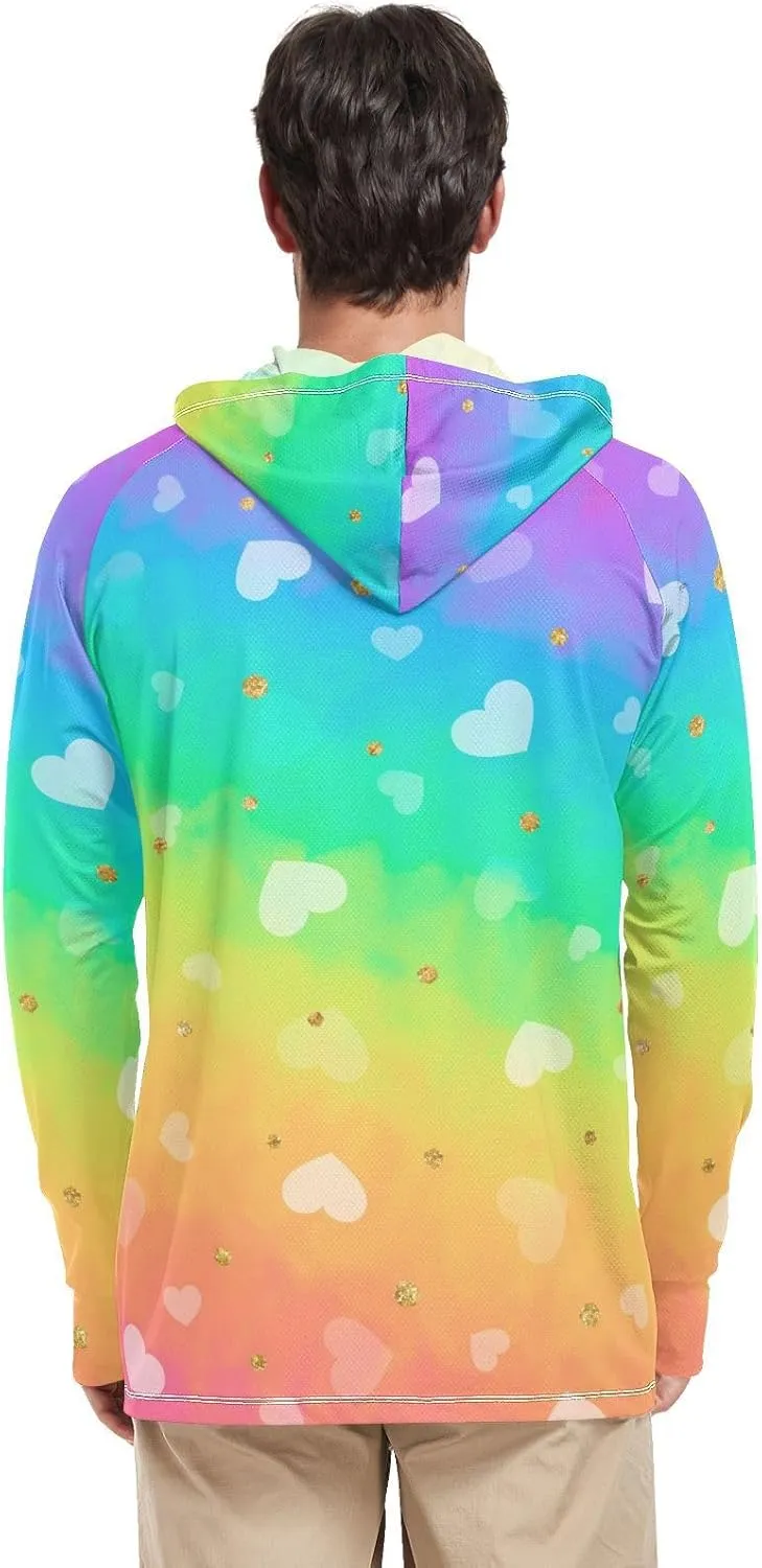 GAIGEO Cooling SPF Shirts for Men, Lightweight Hoodies Summer, Long Sleeve T-shirts, Modern Colorful Holographic S