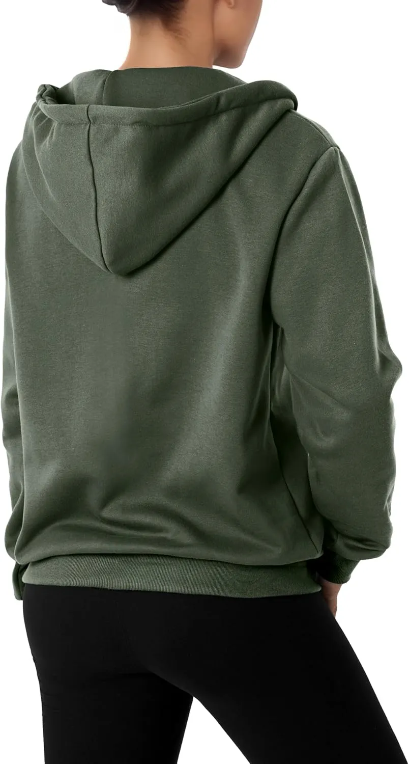 GIVON Women's Lightweight Fleece Zip Up Hoodie Regular Fit Solid Color with White Drawstring & Zipper
