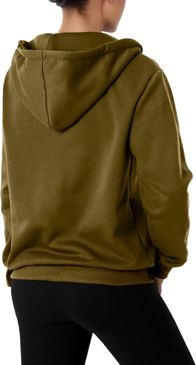 GIVON Women's Lightweight Fleece Zip Up Hoodie Regular Fit Solid Color with White Drawstring & Zipper