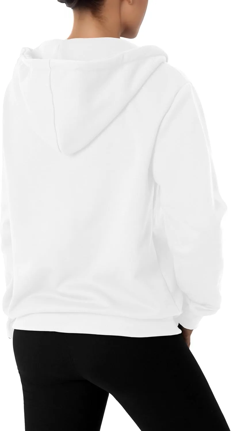 GIVON Women's Lightweight Fleece Zip Up Hoodie Regular Fit Solid Color with White Drawstring & Zipper
