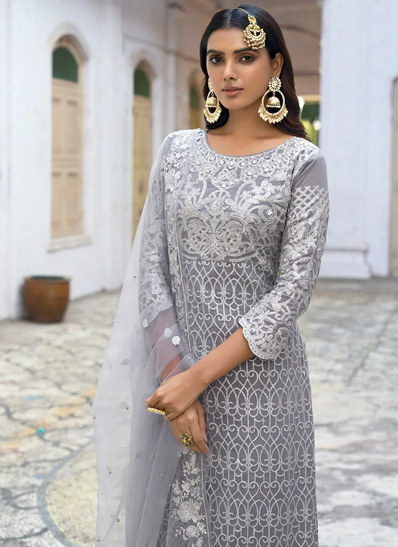 Grey Sequence Embroidery Pakistani Pant Style Suit