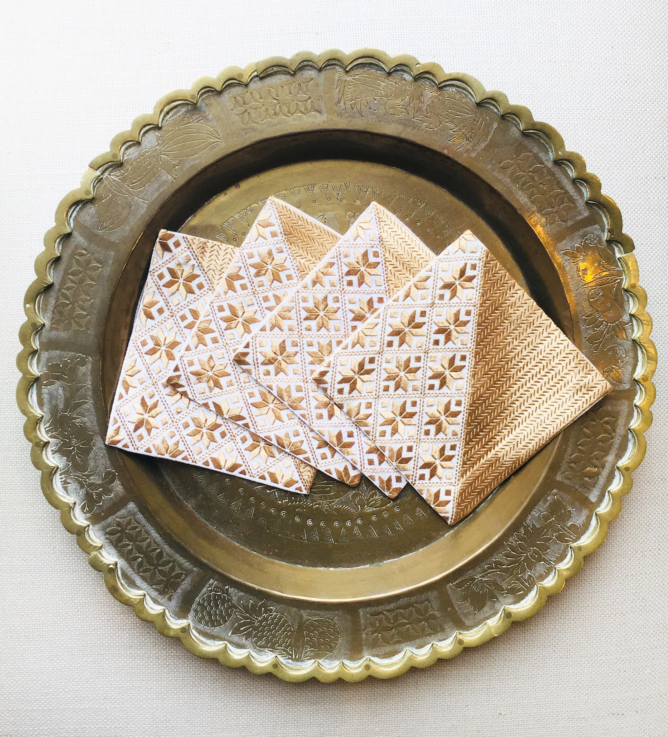 Hand Embroidered Cocktail Napkins: Diagonal Design