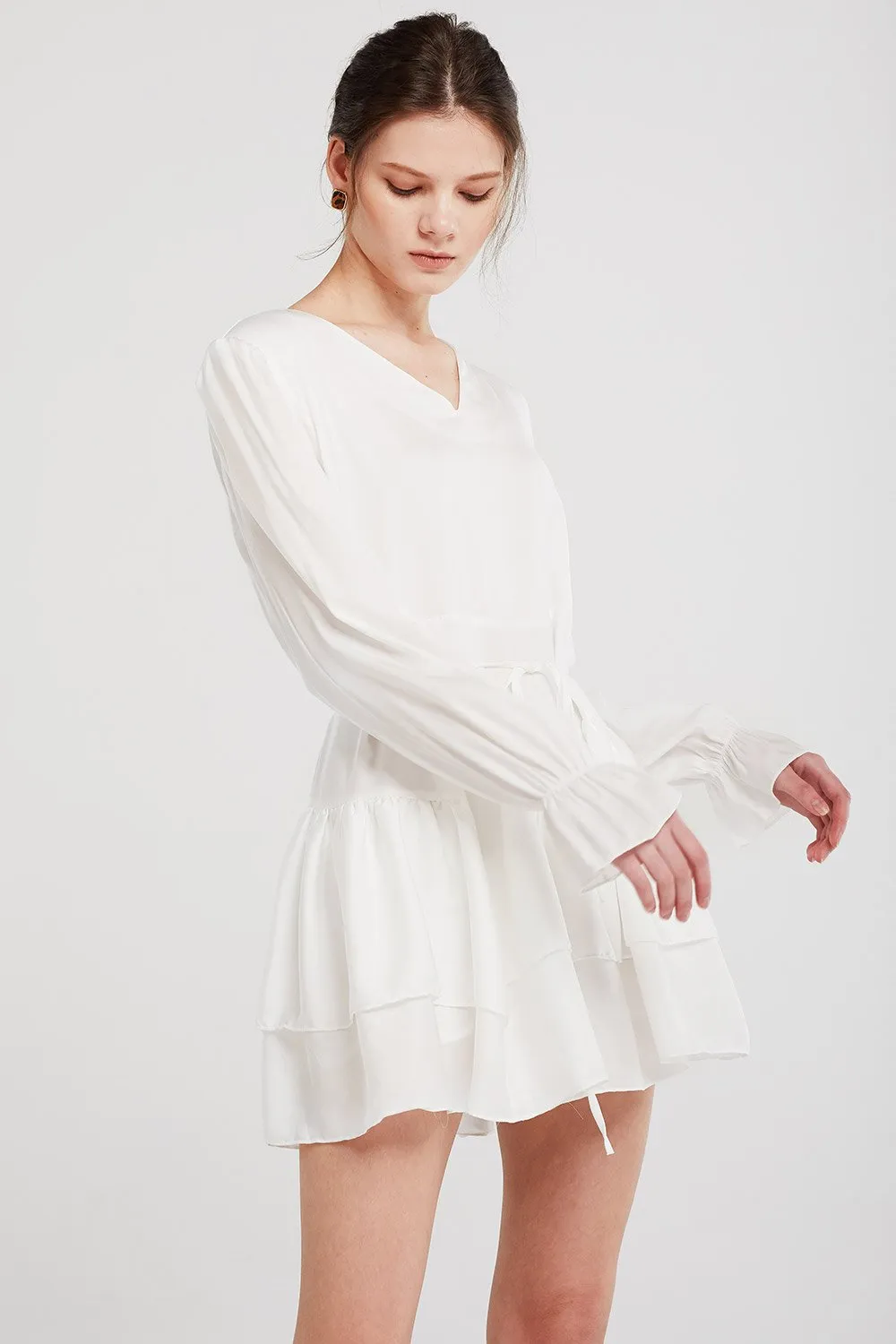 Hannah Satin Tiered Ruffle Dress
