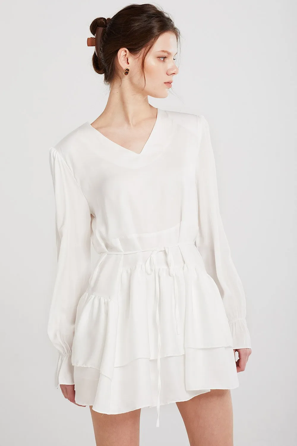 Hannah Satin Tiered Ruffle Dress