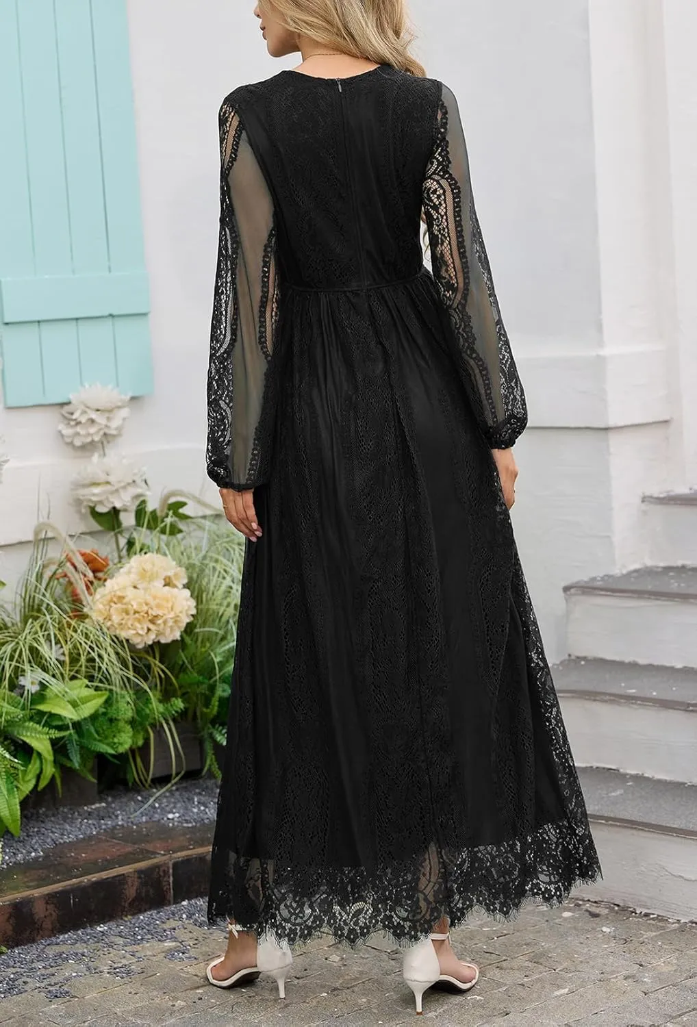 HOYISHION Women's Off The Shoulder Floral Lace Maxi Dress White Bridesmaid Wedding Party Maternity Photoshoot Long Dresses