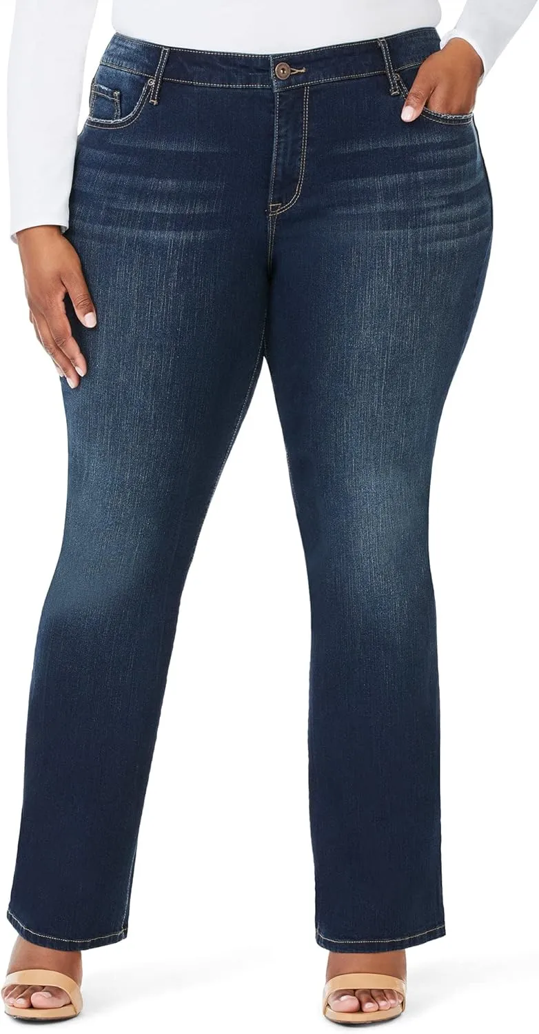 Jack David Women's Plus Size Blue/Black Curvy Stretch Flap Pocket Skinny/Bootcut/Cargo Denim Jeans Pants