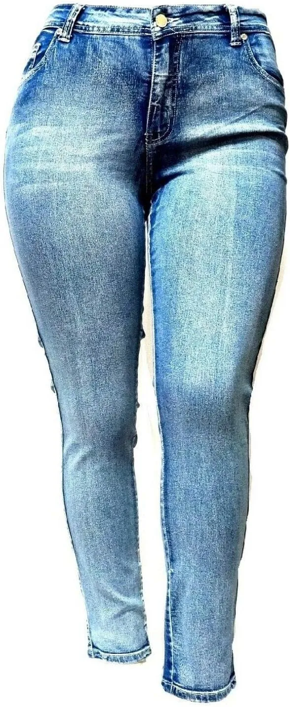 Jack David Women's Plus Size Blue/Black Curvy Stretch Flap Pocket Skinny/Bootcut/Cargo Denim Jeans Pants