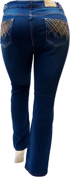Jack David Women's Plus Size Blue/Black Curvy Stretch Flap Pocket Skinny/Bootcut/Cargo Denim Jeans Pants