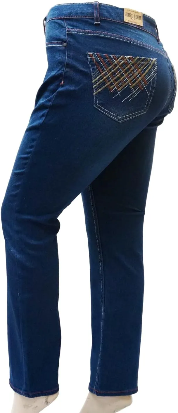 Jack David Women's Plus Size Blue/Black Curvy Stretch Flap Pocket Skinny/Bootcut/Cargo Denim Jeans Pants