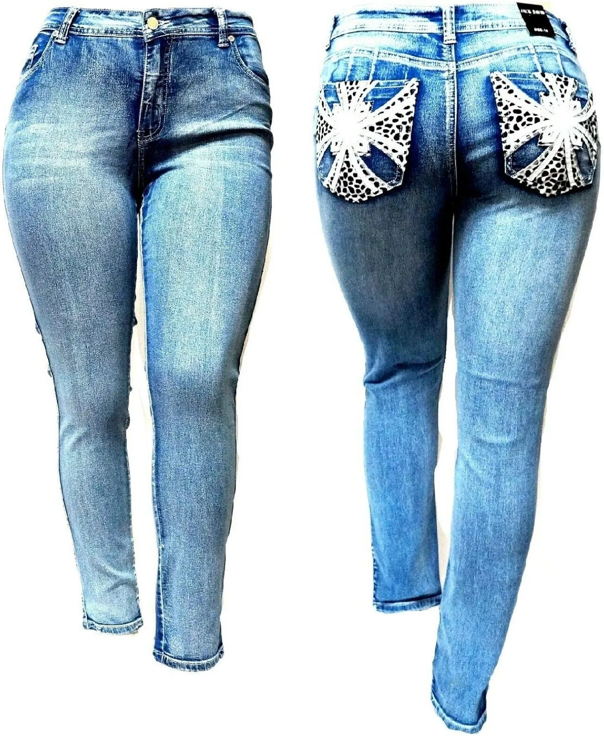 Jack David Women's Plus Size Blue/Black Curvy Stretch Flap Pocket Skinny/Bootcut/Cargo Denim Jeans Pants
