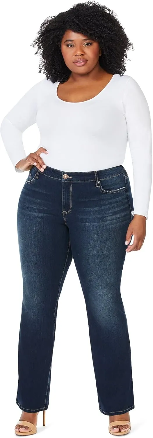 Jack David Women's Plus Size Blue/Black Curvy Stretch Flap Pocket Skinny/Bootcut/Cargo Denim Jeans Pants