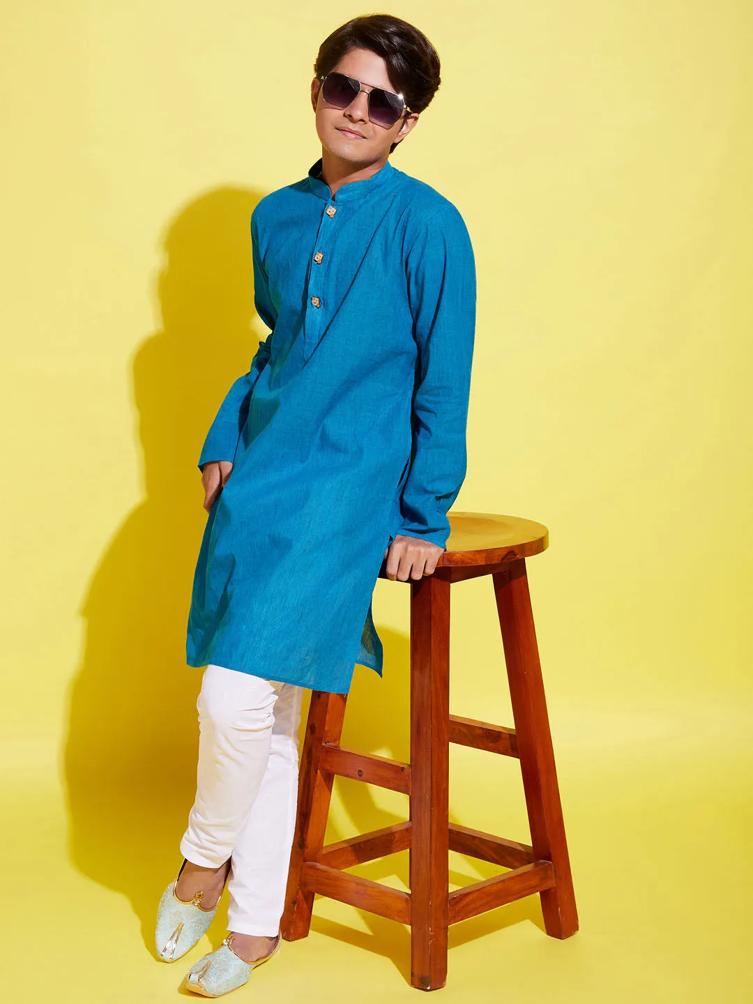 Jashvi Boy's Light Blue Cotton Kurta