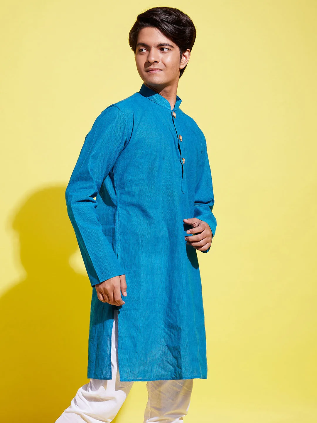 Jashvi Boy's Light Blue Cotton Kurta