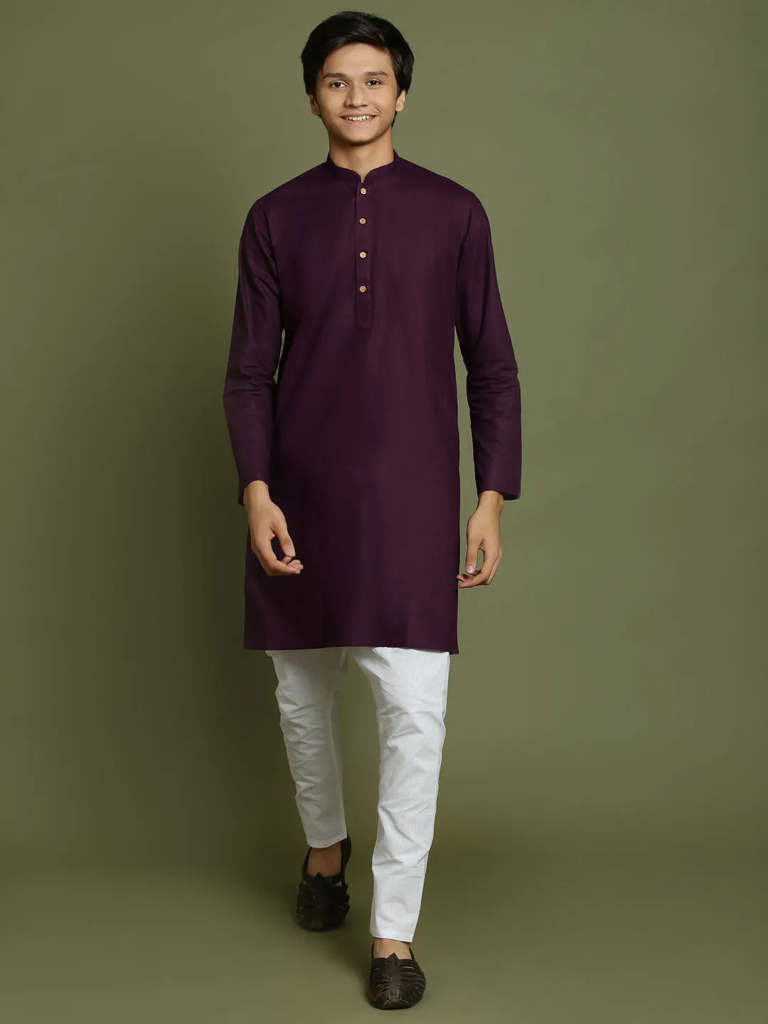 Jashvi Boys Purple And White Kurta Pyjama Set