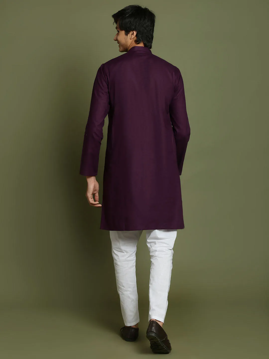 Jashvi Boys Purple And White Kurta Pyjama Set