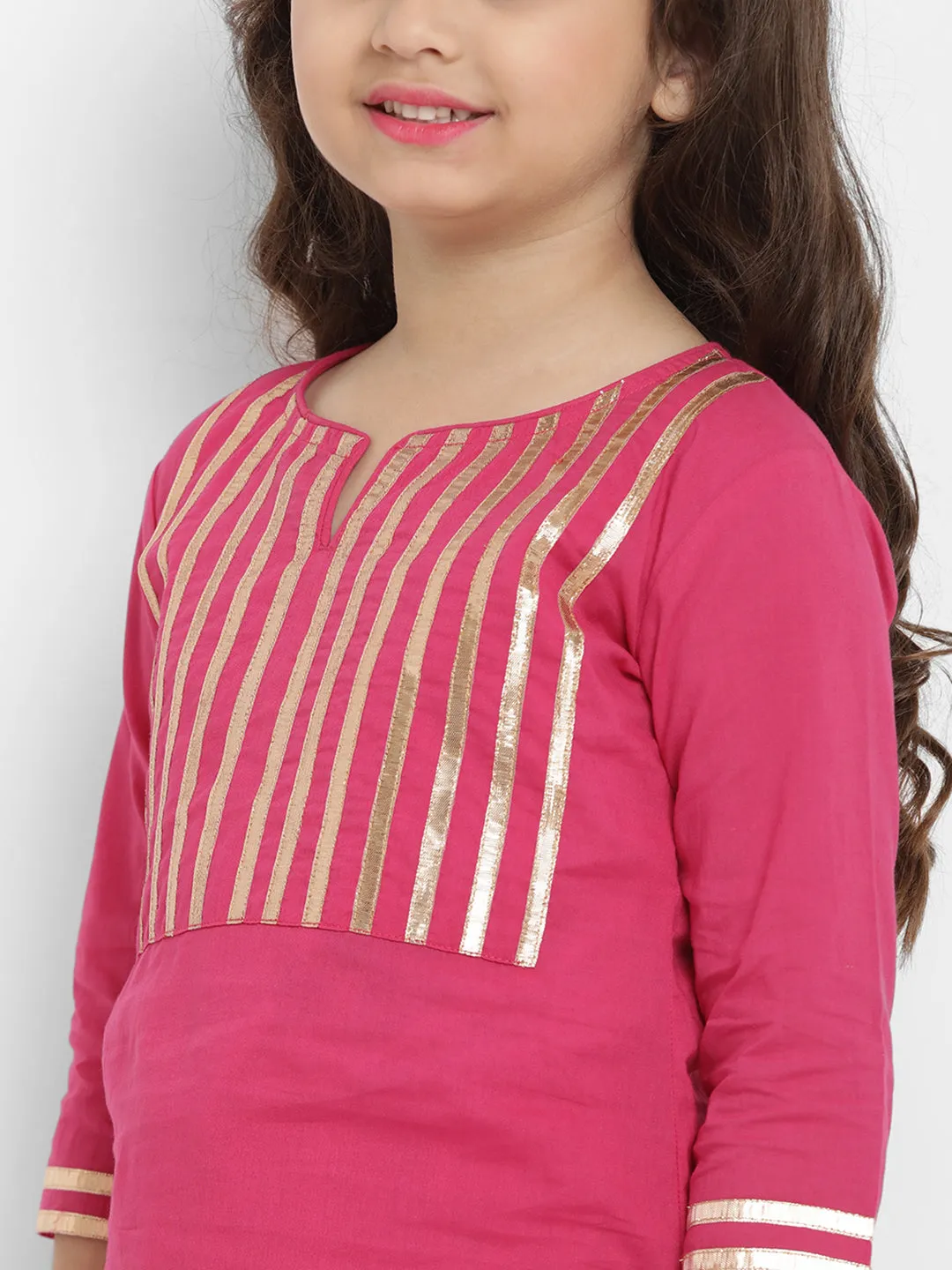 Jashvi Girls Pink Solid Kurta with Skirt