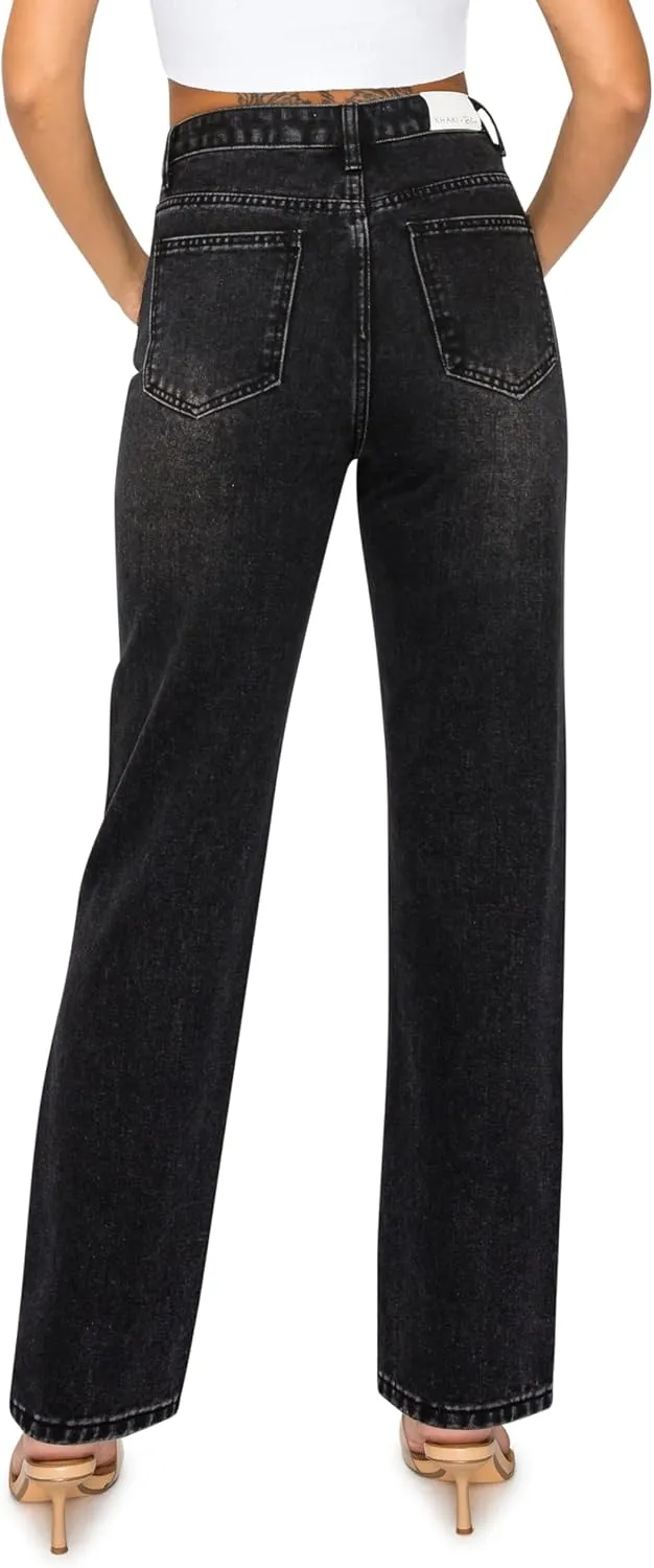 KHAKI & BLUE Womens Denim Jeans  High Waisted Straight Leg Pants with Button Down Closure