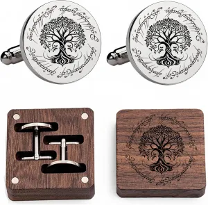 Kooer Cufflinks For Men, White Tree Cufflinks Wedding Christmas Tree of Life Cuff Links Gift For Men Father Dad Husband