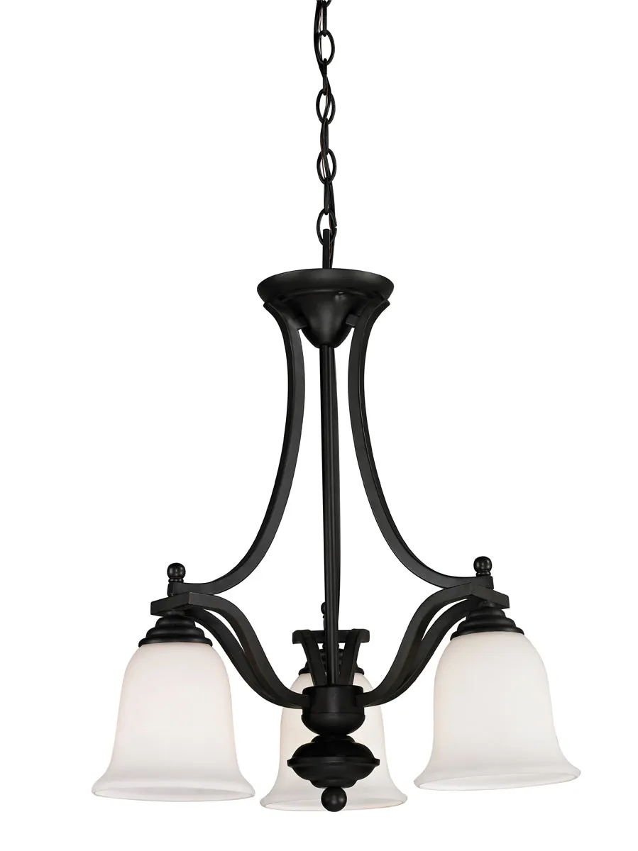 Lagoon 3-Light Chandelier in Matte Black with Matte Opal Glass